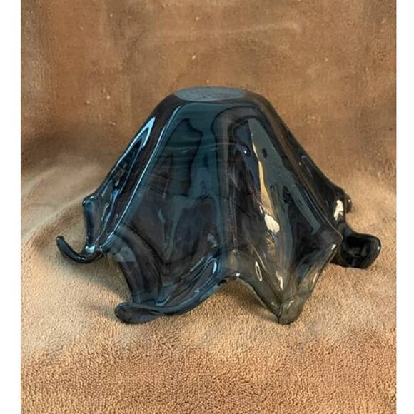 Vintage Murano Smokey Gray/Black/Copper Glitter Dust -Art Glass Wave Bowl - Picture 2 of 9